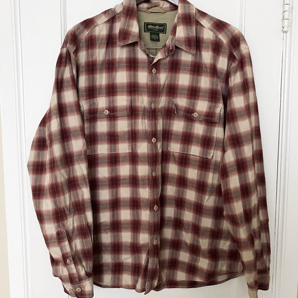 Eddie Bauer Men’s 💯 Cotton Plaid Button Down Soft